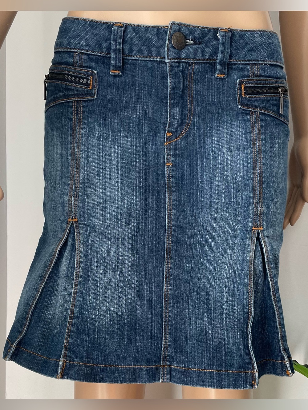 Esprit Blue Denim Skirt with Front Zip Accents